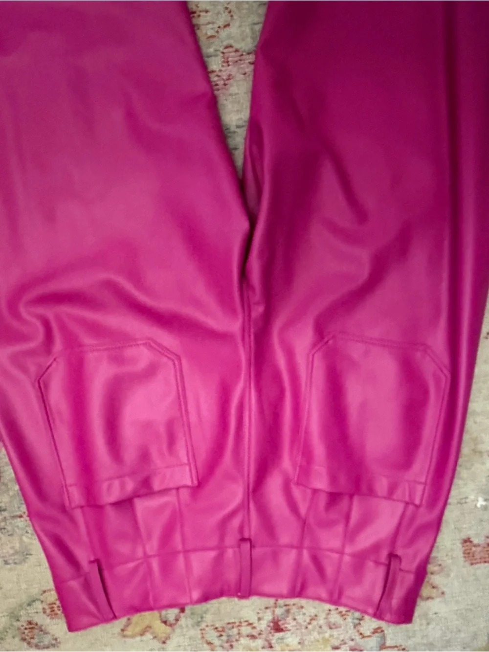 Maeve Colette Vegan Leather Fuchsia Cropped Wide-Leg Pants - Picture 6 of 7